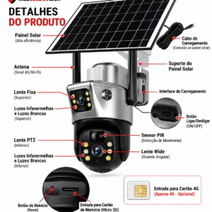 Imagem 2 de Câmara Solar 4K Dual Lens PTZ 360° — 4G/Wi-Fi | V380 Pro